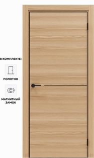 Дверь межкомнатная Порта-50.1 4AB Полипропилен, Natural Oak в комплекте с врезанной черной магнитной защелкой, глухая, кромка алюминиевая черная матовая, каркасно-щитовая