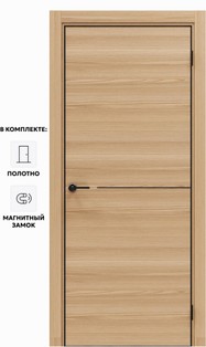 Дверь межкомнатная Порта-50.1 4AB Полипропилен, Natural Oak в комплекте с врезанной черной магнитной защелкой, глухая, кромка алюминиевая черная матовая, каркасно-щитовая