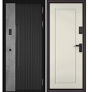 Дверь входная Сити Интегра Ай Кью ПП 401БС/1 CSmart Черный матовый/Бетон серый/Эмаль молоко, 1 замок, с ночной задвижкой