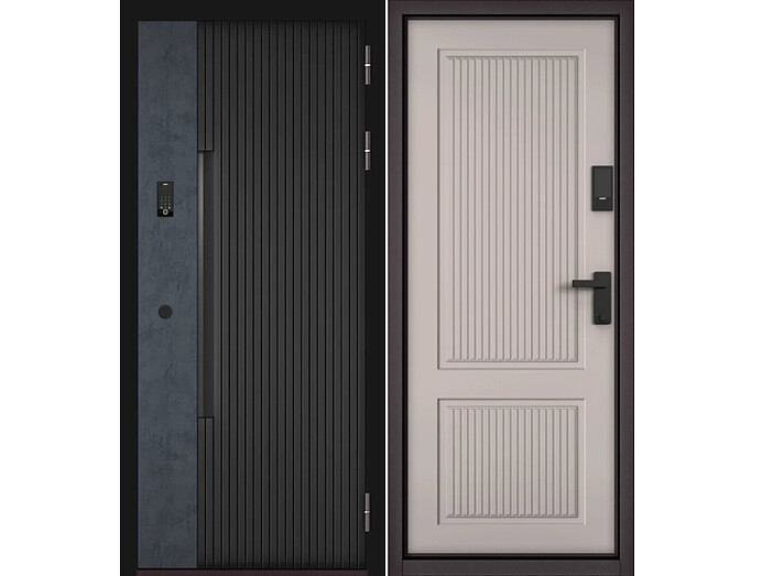 Дверь входная Сити Интегра Ай Кью ПП 401БГ/198 Черный матовый/Графит/Кашемир софт, 1 замок, с ночной задвижкой