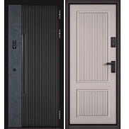 Дверь входная Сити Интегра Ай Кью ПП 401БГ/198 Черный матовый/Графит/Кашемир софт, 1 замок, с ночной задвижкой