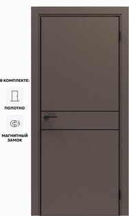Дверь межкомнатная Порта-52 4AB ПЭТ, Keramik Brown в комплекте с врезанной черной магнитной защелкой, глухая, кромка алюминиевая черная матовая, каркасно-щитовая