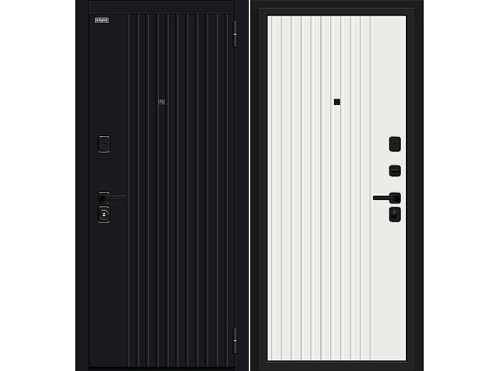 Дверь входная Граффити-32/32 Total Black/Super White, 2 замка, с ночной задвижкой