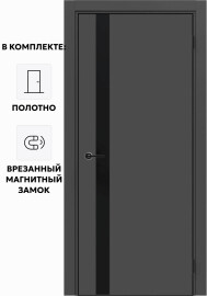 Дверь межкомнатная Порта-51 4AB ПЭТ, Shellac Graphite в комплекте с врезанной черной магнитной защелкой, глухая, кромка алюминиевая черная матовая, каркасно-щитовая