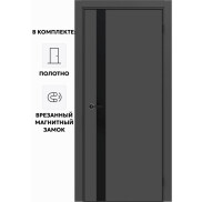 Дверь межкомнатная Порта-51 4AB ПЭТ, Shellac Graphite в комплекте с врезанной черной магнитной защелкой, глухая, кромка алюминиевая черная матовая, каркасно-щитовая