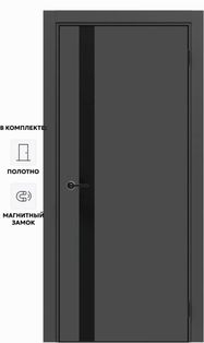 Дверь межкомнатная Порта-51 4AB ПЭТ, Shellac Graphite в комплекте с врезанной черной магнитной защелкой, глухая, кромка алюминиевая черная матовая, каркасно-щитовая
