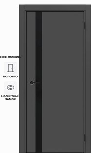 Дверь межкомнатная Порта-51 4AB ПЭТ, Shellac Graphite в комплекте с врезанной черной магнитной защелкой, глухая, кромка алюминиевая черная матовая, каркасно-щитовая