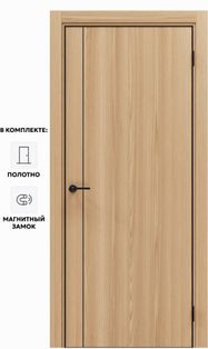 Дверь межкомнатная Порта-50.11 4AB Полипропилен, Natural Oak в комплекте с врезанной черной магнитной защелкой, глухая, кромка алюминиевая черная матовая, каркасно-щитовая
