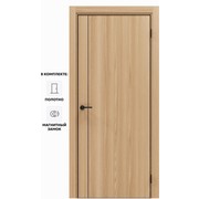 Дверь межкомнатная Порта-50.11 4AB Полипропилен, Natural Oak в комплекте с врезанной черной магнитной защелкой, глухая, кромка алюминиевая черная матовая, каркасно-щитовая