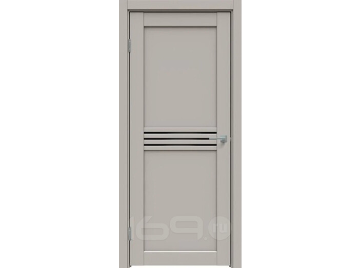 Дверь межкомнатная Concept-601 ПВХ Шелл грей, без декора, остекленная, лакобель чёрный, царговая