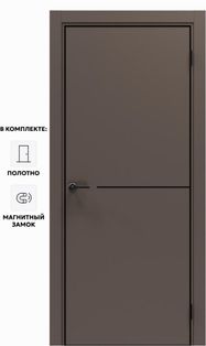 Дверь межкомнатная Порта-50.1 4AB ПЭТ, Keramik Brown в комплекте с врезанной черной магнитной защелкой, глухая, кромка алюминиевая черная матовая, каркасно-щитовая