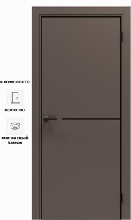Дверь межкомнатная Порта-50.1 4AB ПЭТ, Keramik Brown в комплекте с врезанной черной магнитной защелкой, глухая, кромка алюминиевая черная матовая, каркасно-щитовая