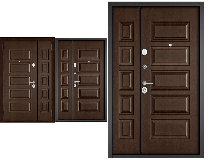 Дверь входная Мега Масс PP X-108/X-108 Дуб коньяк/Дуб коньяк, 2 замка, с ночной задвижкой