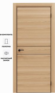 Дверь межкомнатная Порта-52 4AB Полипропилен, Natural Oak в комплекте с врезанной черной магнитной защелкой, глухая, кромка алюминиевая черная матовая, каркасно-щитовая