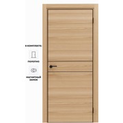 Дверь межкомнатная Порта-52 4AB Полипропилен, Natural Oak в комплекте с врезанной черной магнитной защелкой, глухая, кромка алюминиевая черная матовая, каркасно-щитовая