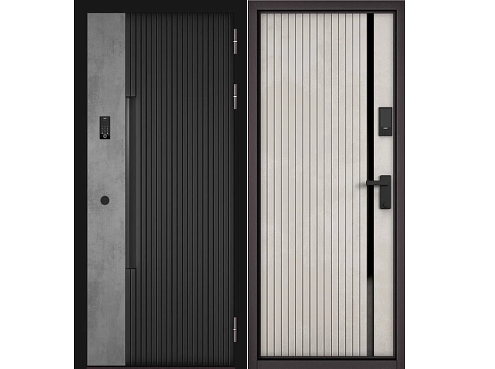 Дверь входная Сити Интегра Ай Кью ПП 401БС/Si-11 Черный матовый/Бетон серый/Бетон серый, 1 замок, с ночной задвижкой