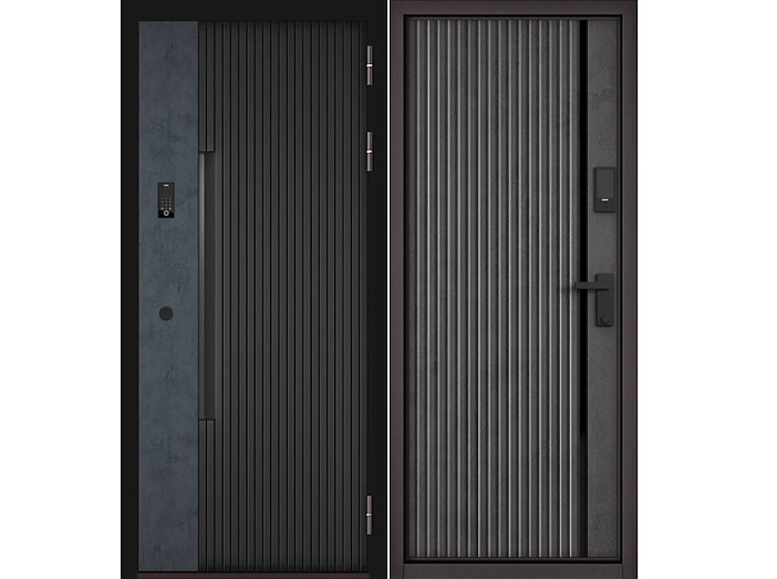 Дверь входная Сити Интегра Ай Кью ПП 401БГ/Si-7 Черный матовый/Графит/Бетон графит, 1 замок, с ночной задвижкой