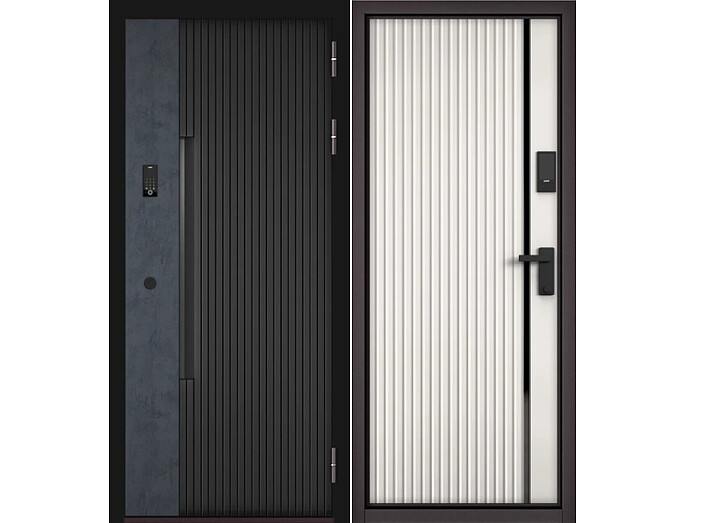 Дверь входная Сити Интегра Ай Кью ПП 401БГ/Si-7 Черный матовый/Графит/Эмаль белоснежная, 1 замок, с ночной задвижкой