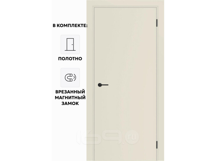 Дверь межкомнатная Порта ПТА-50 B ПЭТ, Shellac Cream в комплекте с врезанной черной магнитной защелкой, глухая, каркасно-щитовая