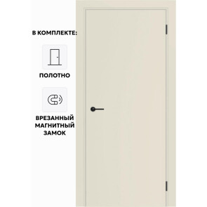 Дверь межкомнатная Порта ПТА-50 B ПЭТ, Shellac Cream в комплекте с врезанной черной магнитной защелкой, глухая, каркасно-щитовая