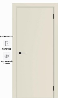 Дверь межкомнатная Порта ПТА-50 B ПЭТ, Shellac Cream в комплекте с врезанной черной магнитной защелкой, глухая, каркасно-щитовая