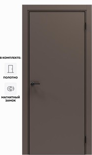 Дверь межкомнатная Порта-50 4AB ПЭТ, Keramik Brown в комплекте с врезанной черной магнитной защелкой, глухая, кромка алюминиевая черная матовая, каркасно-щитовая