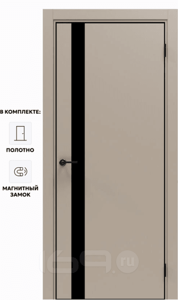 Дверь межкомнатная Порта-51 4AB ПЭТ, Keramik Beige в комплекте с врезанной черной магнитной защелкой, глухая, кромка алюминиевая черная матовая, каркасно-щитовая