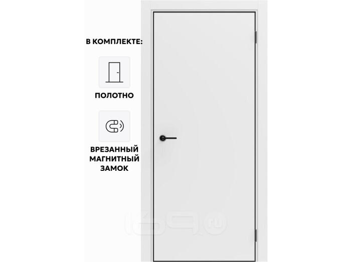 Дверь межкомнатная Порта-50 4AB ПЭТ, Shellac White в комплекте с врезанной черной магнитной защелкой, глухая, кромка алюминиевая черная матовая, каркасно-щитовая