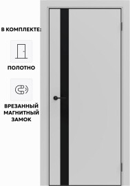 Дверь межкомнатная Порта-51 4AB ПЭТ, Shellac Grey в комплекте с врезанной черной магнитной защелкой, глухая, кромка алюминиевая черная матовая, каркасно-щитовая