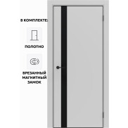 Дверь межкомнатная Порта-51 4AB ПЭТ, Shellac Grey в комплекте с врезанной черной магнитной защелкой, глухая, кромка алюминиевая черная матовая, каркасно-щитовая