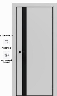 Дверь межкомнатная Порта-51 4AB ПЭТ, Shellac Grey в комплекте с врезанной черной магнитной защелкой, глухая, кромка алюминиевая черная матовая, каркасно-щитовая