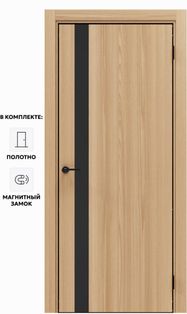 Дверь межкомнатная Порта-51 4AB Полипропилен, Natural Oak в комплекте с врезанной черной магнитной защелкой, глухая, кромка алюминиевая черная матовая, каркасно-щитовая