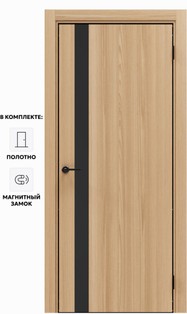 Дверь межкомнатная Порта-51 4AB Полипропилен, Natural Oak в комплекте с врезанной черной магнитной защелкой, глухая, кромка алюминиевая черная матовая, каркасно-щитовая