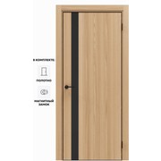 Дверь межкомнатная Порта-51 4AB Полипропилен, Natural Oak в комплекте с врезанной черной магнитной защелкой, глухая, кромка алюминиевая черная матовая, каркасно-щитовая