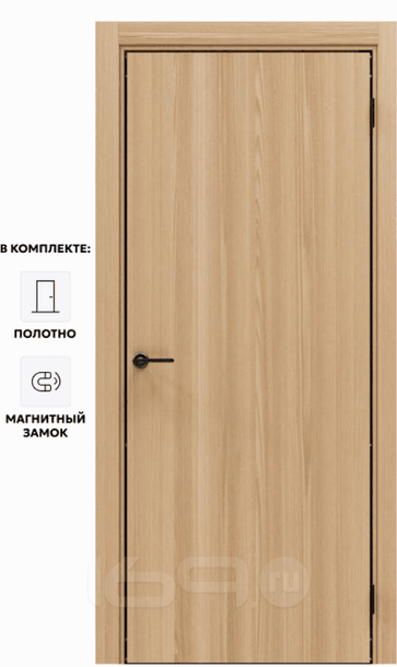 Дверь межкомнатная Порта-50 4AB Полипропилен, Natural Oak в комплекте с врезанной черной магнитной защелкой, глухая, кромка алюминиевая черная матовая, каркасно-щитовая