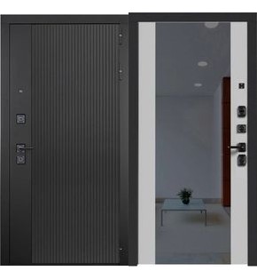 Дверь входная BM 5 Нью Черный кварц/Белая шаргень, с зеркалом, 2 замка, с ночной задвижкой