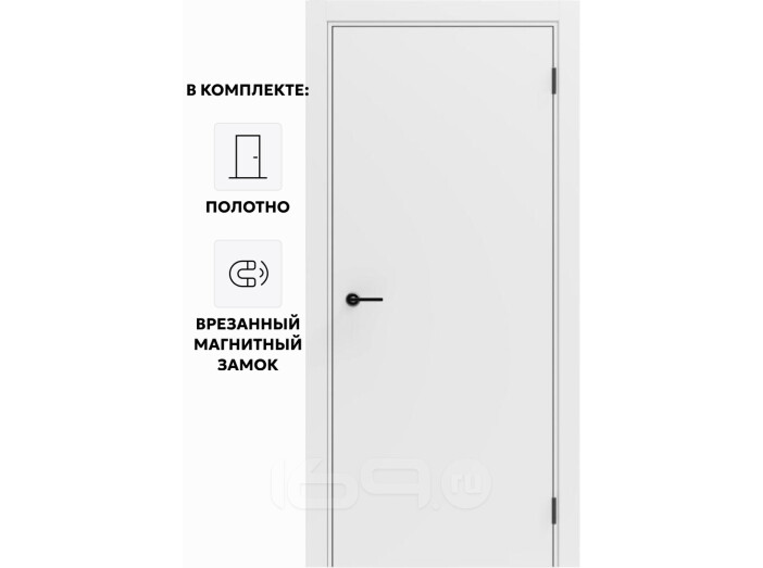 Дверь межкомнатная Порта ПТА-50 B ПЭТ, Shellac White в комплекте с врезанной черной магнитной защелкой, глухая, каркасно-щитовая