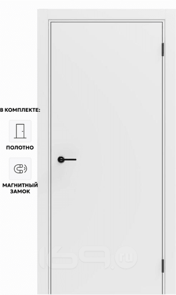 Дверь межкомнатная Порта ПТА-50 B ПЭТ, Shellac White в комплекте с врезанной черной магнитной защелкой, глухая, каркасно-щитовая