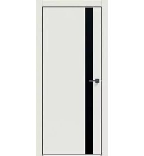Дверь межкомнатная Gloss-702 ПВХ Белый глянец, лакобель чёрный, остекленная, лакобель чёрный, кромка алюминиевая черная матовая, каркасно-щитовая