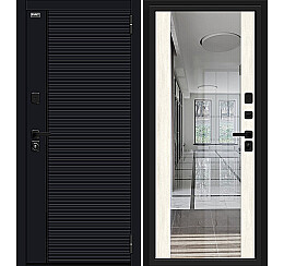 Дверь входная Лайнер-3 Total Black/Nordic Oak, с зеркалом, 2 замка