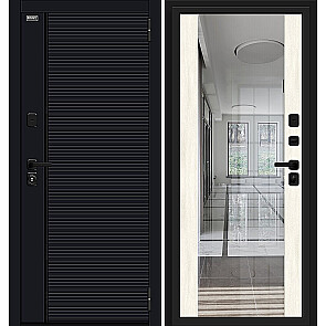 Дверь входная Лайнер-3 Total Black/Nordic Oak, с зеркалом, 2 замка