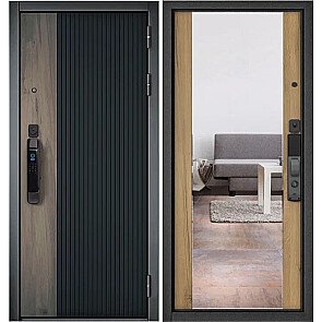 Дверь входная Сити Смарт ПП 401/164 Чёрный матовый дуб галифакс/Дуб галифакс медовый, с зеркалом, 2 замка