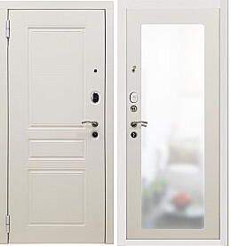 Дверь входная PP SD Prof-10 Трио Ral 9003 Шагрень белое дерево/Белое дерево, 2 замка