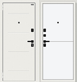 Дверь входная Аура/SBlack Шагрень белая/White Silk, 2 замка