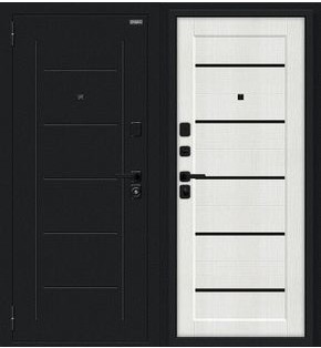 Дверь входная Борн/SBlack Букле черное/Bianco Melinga, 2 замка, с ночной задвижкой