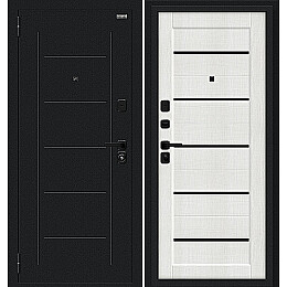 Дверь входная Борн/SBlack Букле черное/Bianco Melinga, 2 замка, с ночной задвижкой