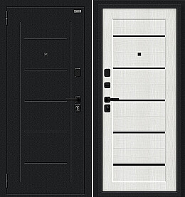 Дверь входная Борн/SBlack Букле черное/Bianco Melinga, 2 замка