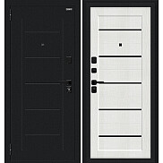 Дверь входная Борн/SBlack Букле черное/Bianco Melinga, 2 замка, с ночной задвижкой