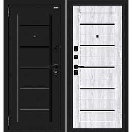 Дверь входная Борн/SBlack Букле черное/Riviera Ice, 2 замка, с ночной задвижкой