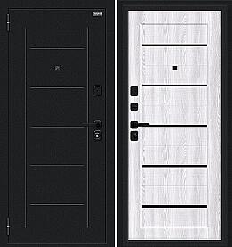 Дверь входная Борн/SBlack Букле черное/Riviera Ice, 2 замка